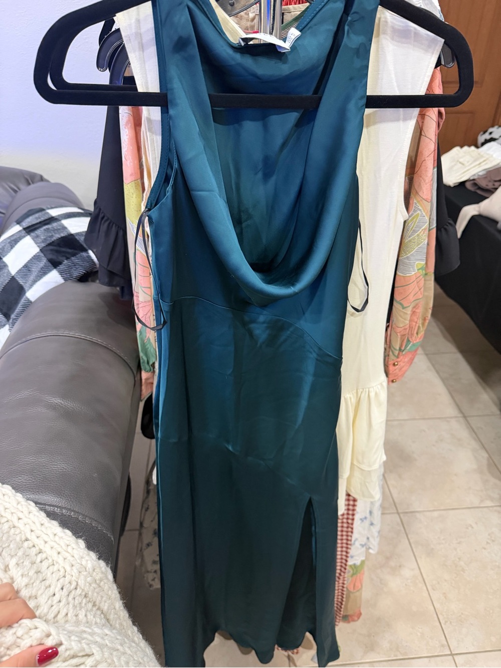 Hello Molly Teal Cowl Neck Midi Slip Dress